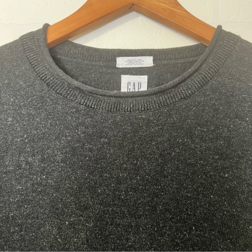 GAP Moonless Night Cotton Linen Minimalist Contemporary Charcoal Knit Sweater M - Picture 7 of 14